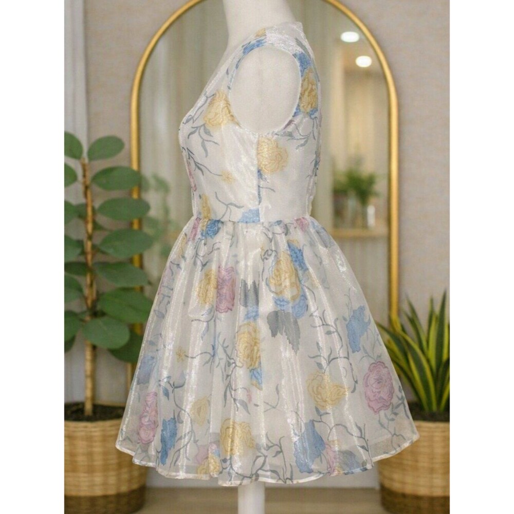 Rose Gal Women’s Plunging Neck Flower See-Through Back Tulle Dress Size 6 - Picture 4 of 5